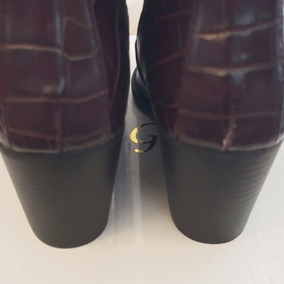 ARiderGirl Naomi Burgandy Western Croc Stacked Heel Pointed Toe Booties Size 6 - Picture 7 of 12